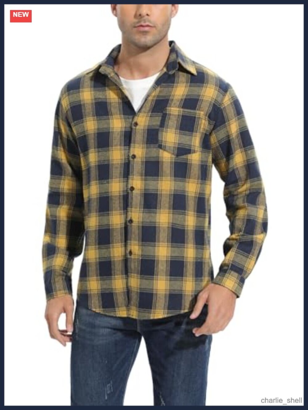 Men's Long Sleeve Cotton Plaid Button-Down Shirt